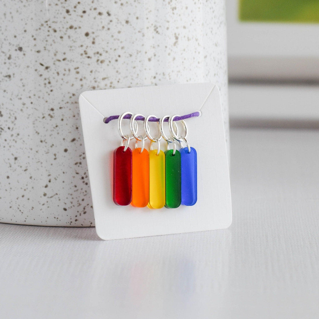 Set of 5 Stitch Markers, Rainbow Bar Stick Markers, Laser Engraved Acrylic Stitch Markers, Rainbow Acrylic Stitch Markers