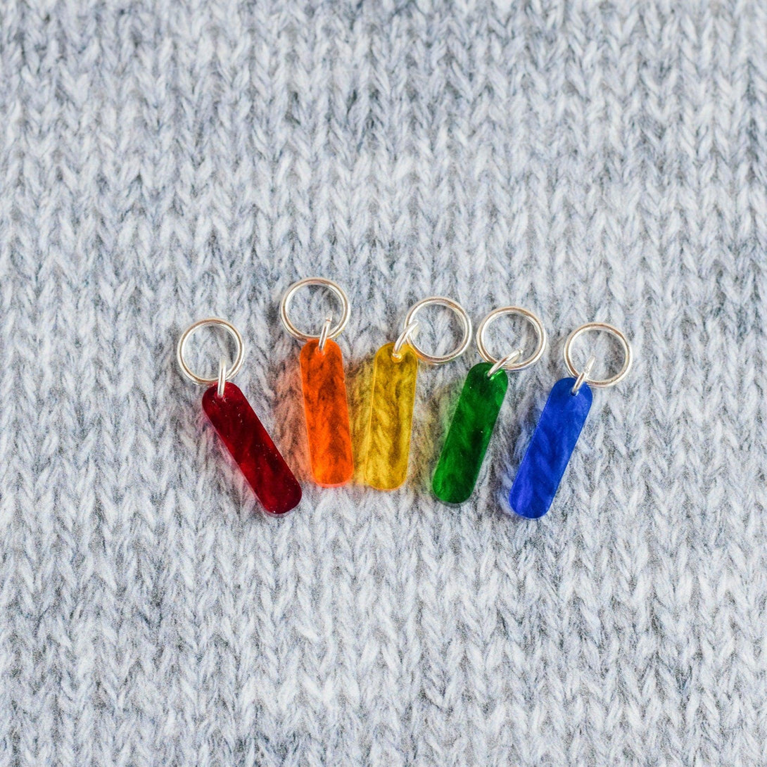 Set of 5 Stitch Markers, Rainbow Bar Stick Markers, Laser Engraved Acrylic Stitch Markers, Rainbow Acrylic Stitch Markers