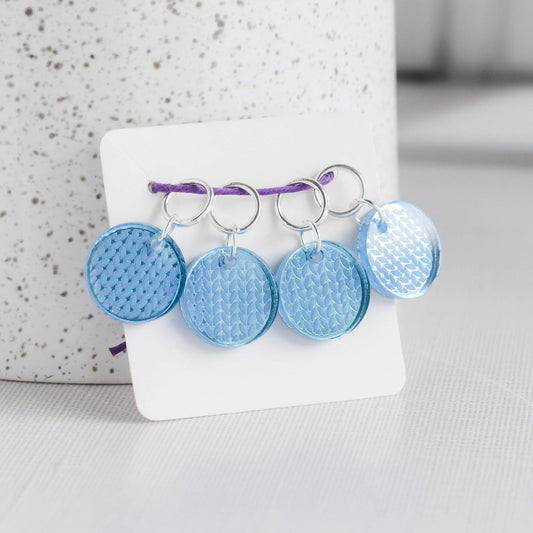 Set of 4 Mirror Acrylic Stitch Markers - Ice Blue - Knit Stitch, Knit pattern, Laser Engraved Acrylic Stitch Markers
