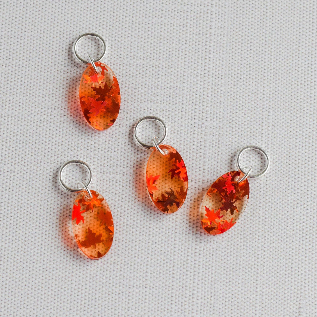 Set of 4 Confetti Acrylic Stitch Markers - Fall Leaves - Autumn, Glitter Confetti Markers, Laser Engraved Acrylic Stitch Markers