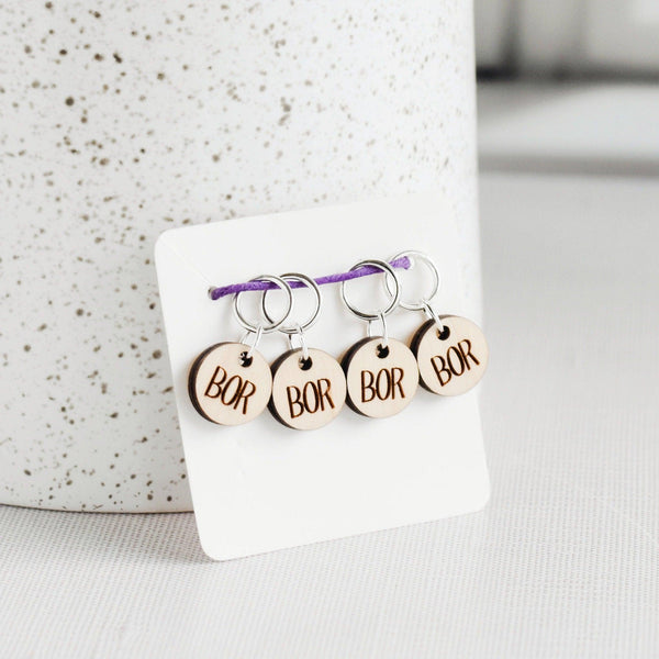 Set of 4 Stitch Markers - BOR - Laser Engraved Wood Stitch Markers, Beginning of Round, Hat Stitch Markers - Birch Small